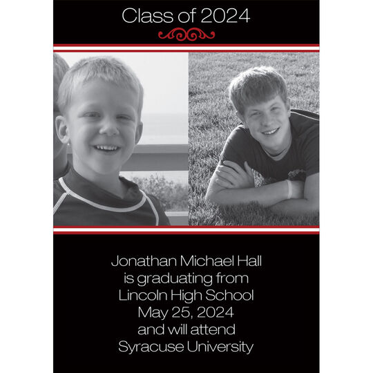 Red Scroll Graduation Photo Announcements
